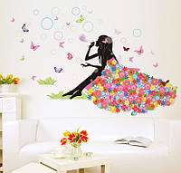 3D інтер'єрні вінілові наклейки на стіни "Фея з метеликами та бульбашками" 90-60 см у дитячу. Декор