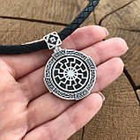 Срібний оберіг Чорне Сонце на шкіряному шнурку., фото 4