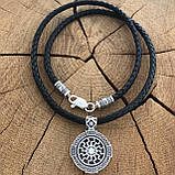 Срібний оберіг Чорне Сонце на шкіряному шнурку., фото 3