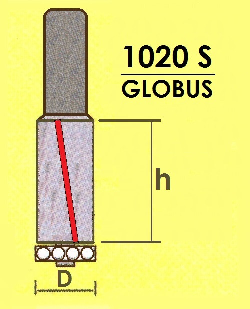 Фреза ГЛОБУС кромочна пряма з нижнім підшипником. Серія 1020 S.    D16 h40 d8