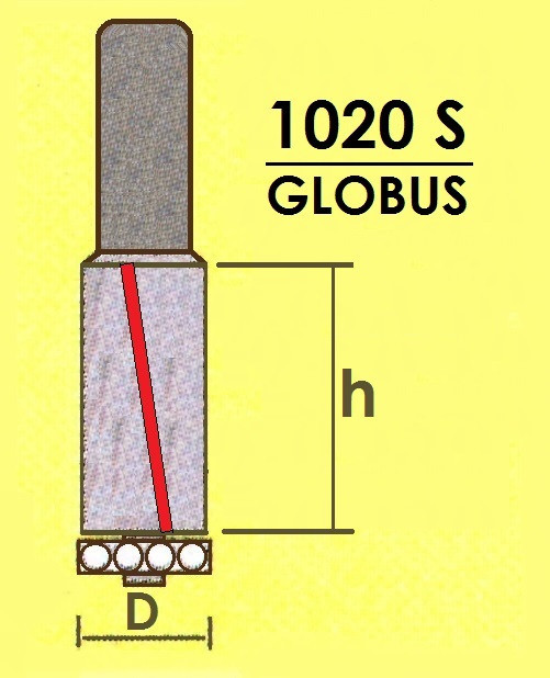 Фреза ГЛОБУС кромочна пряма з нижнім підшипником. Серія 1020 S.    D16 h50 d8
