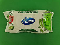 Волога серветка SMAILE 100шт Antibacterial з клапаном (1 пач.)