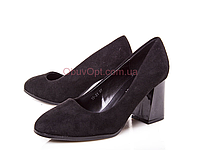 Жіночі чорні замшеві класичні туфлі човники на зручних підборах 7см Розмір 37 38