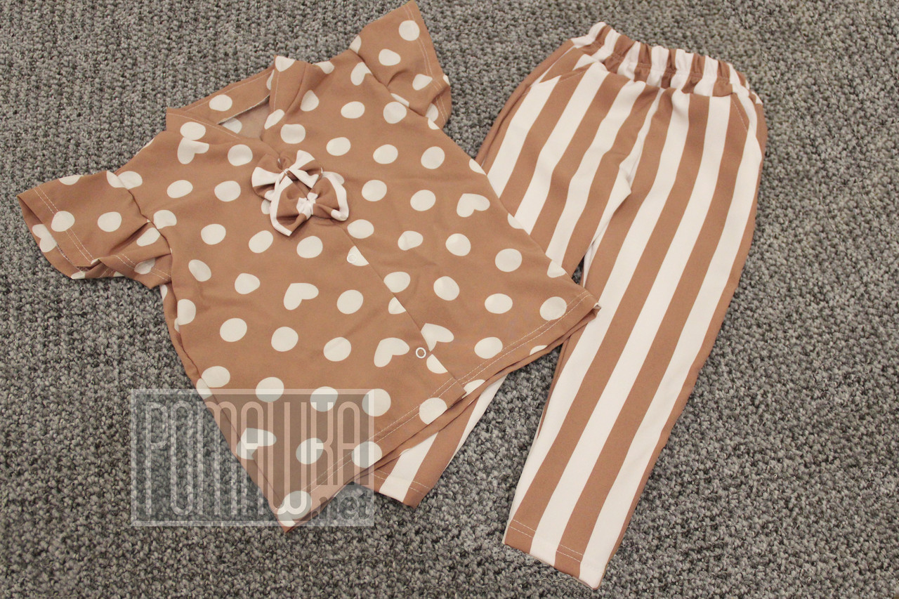 Дитячий літній костюм р 98 2-3 роки комплект для дівчинки блузка брюки з високою посадкою на літо 6040