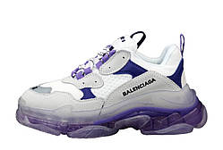 Кросівки жіночі/чоловічі Balenciaga Triple S "Білі з бузковим" багатошарова підошва р. 39-40