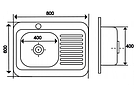 Мийка накладна 60х80 0,6 мм ліва Сатин, фото 2