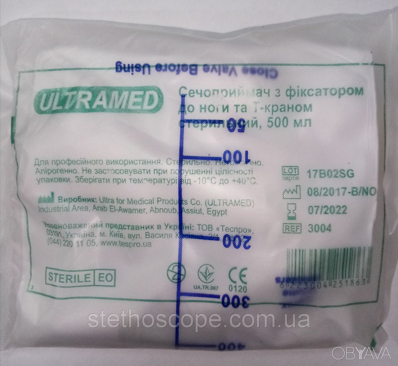 Сечоприймач із фіксатором для ноги та Т-крайном, стерильний, 500 мл Ultramed