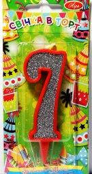 Свічка "7" в торт цифра в контурі, червона, Свеча в торт цифра "7"
