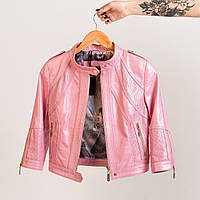 Кожаная куртка VK розовая летняя короткая (Арт. LT311-P)