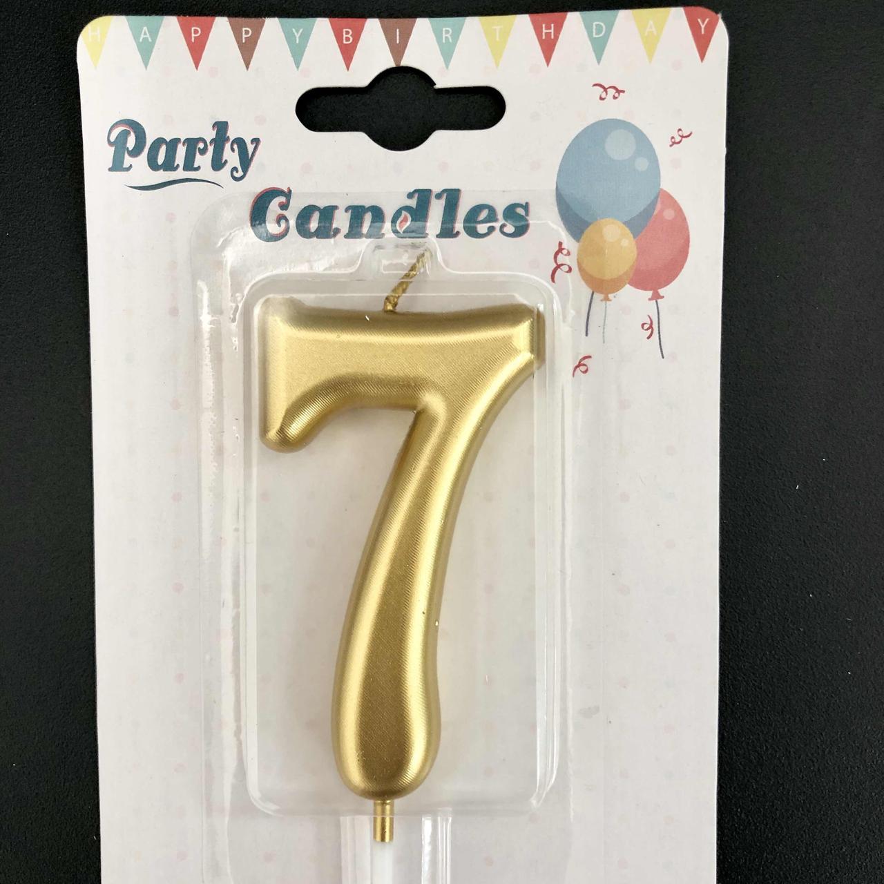 Свічка в торт цифра хром "7", золота, Свеча в торт цифра "7", фото 1