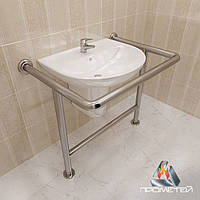 Поручень для раковини підлогово-настінний із захистом зливу для людей з інвалідністю, розмір 700х750 мм, D труби 25 мм