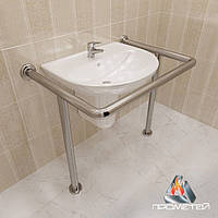 Поручень для раковини підлогово-настінний дві опори для людей з обмеженими можливостями, розмір 700х750 мм