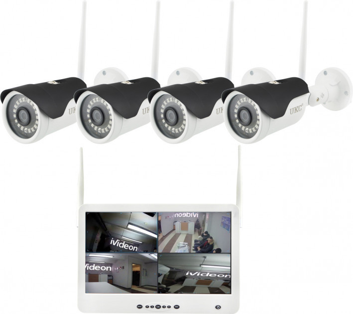 Комплект відеоспостереження бездротової DVR KIT Full HD UKC CAD-1304 LCD 13.3" WiFi 4ch набір на 4 камери, фото 1