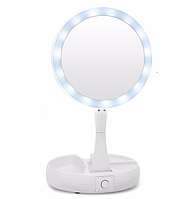 Складное зеркало для макияжа My Fold Away Mirror с Led подсветкой круглое увеличительное 10x Original