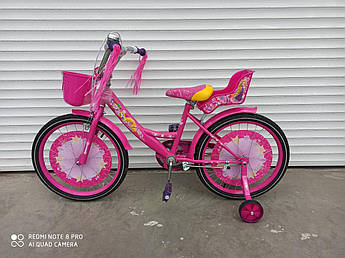 Детский велосипед Azimut Girls гелз 14" дополнит.колеса,регулировка руля,ножной тормоз,корзинка РОЗОВЫЙ