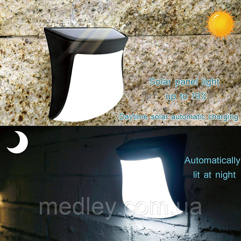 Уличный светильник на солнечной батарее настенный 3 LED - фото 2 - id-p88909975