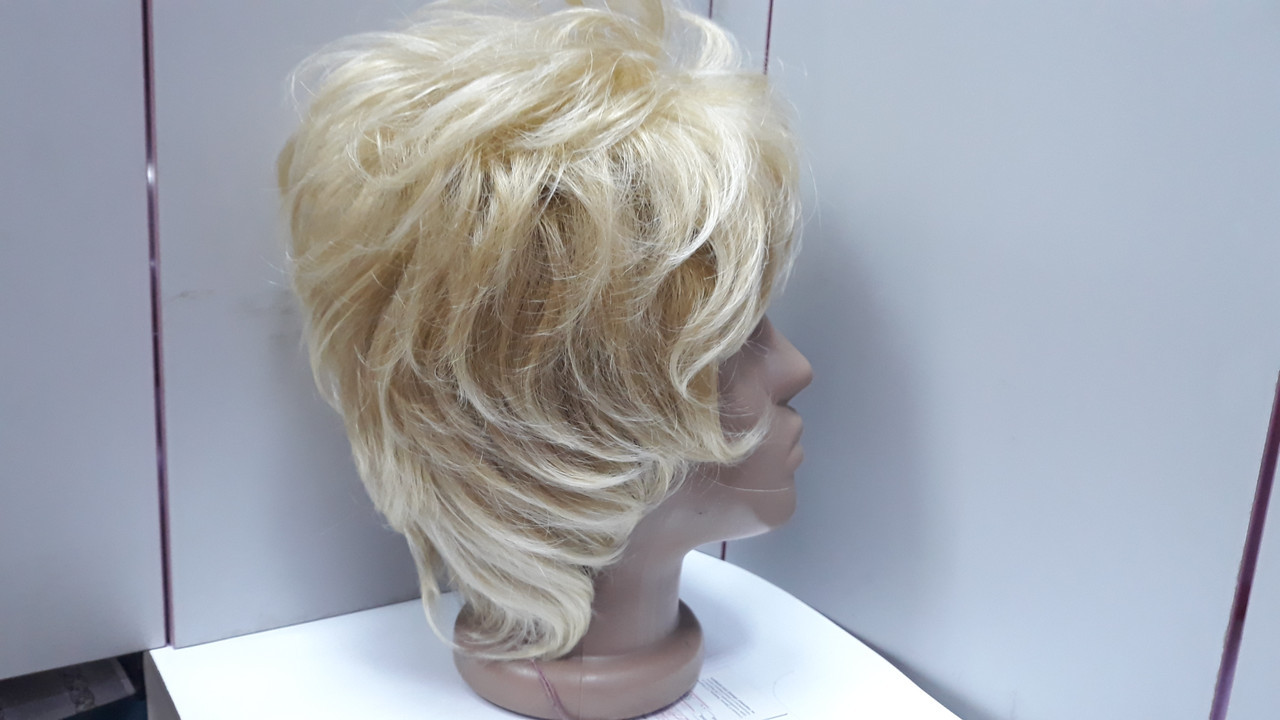 Перука штучні волосся, коротка стрижка русявий Золотистий блондин, фото 1