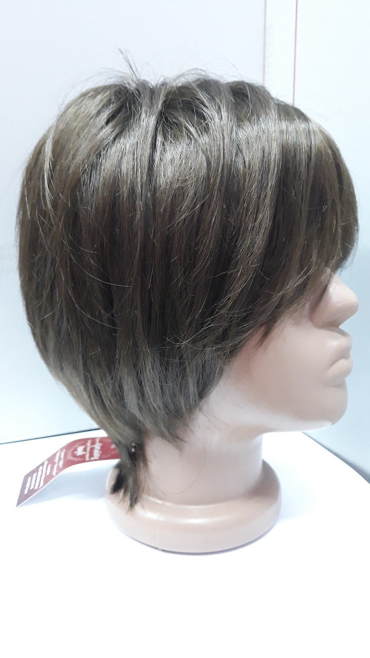 Перука штучні волосся термоволокно рвана стрижка темно русявий, фото 1