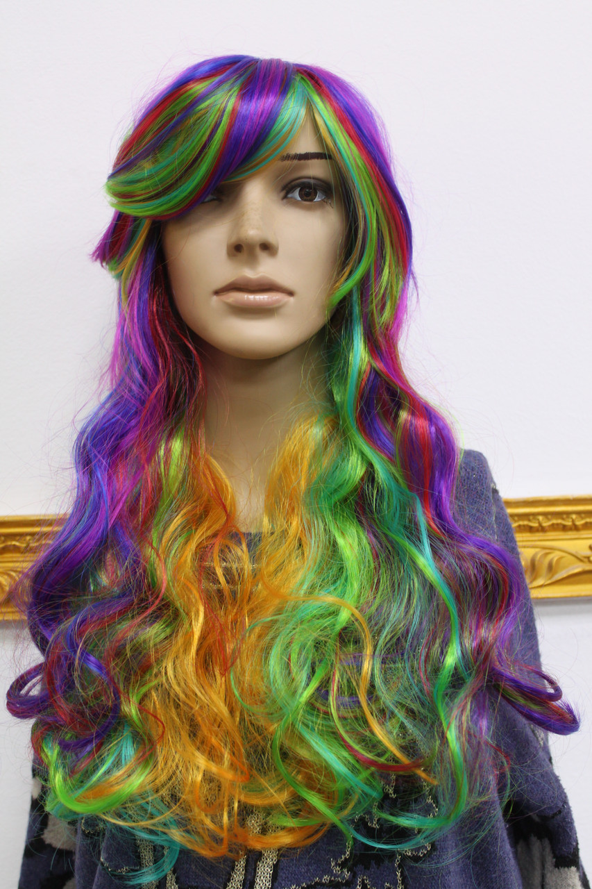 Різнобарвний штучний перуку довге волосся із чубчиком