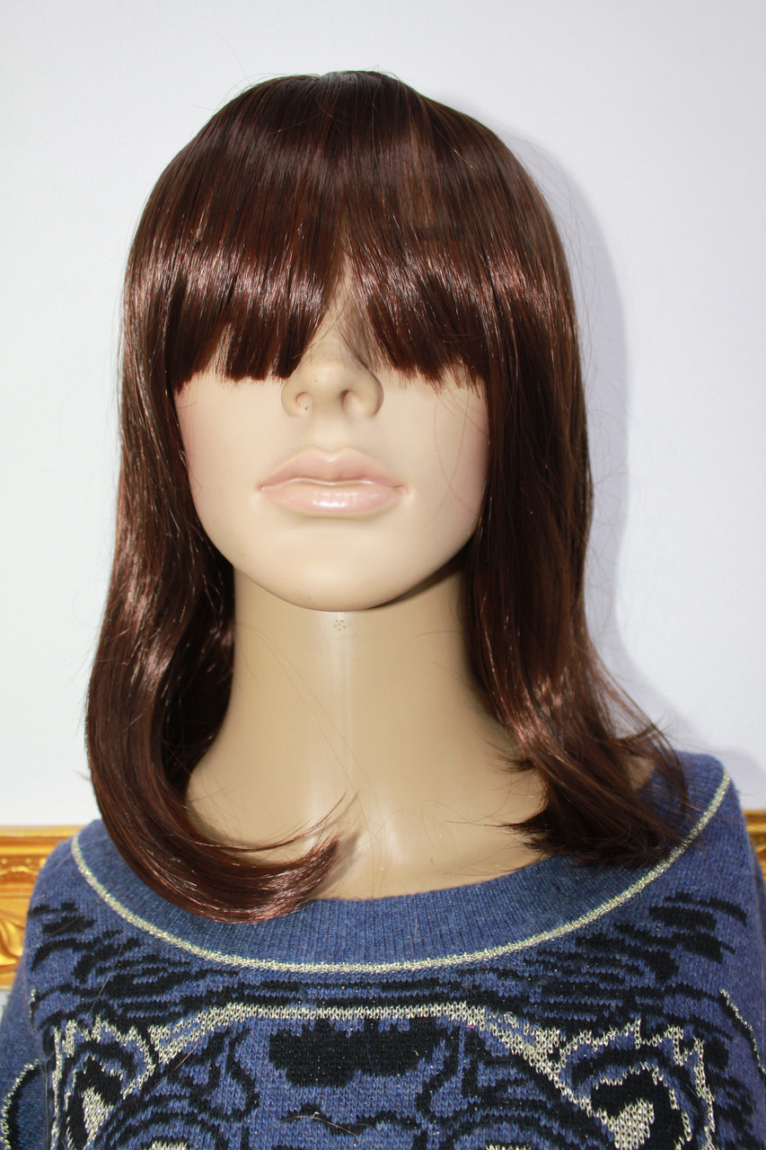 Перуки з штучного волосся середньої довжини каштанові, фото 1