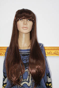 Перука штучний довгі каштанові волосся із чубчиком