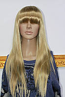 Искусственный парик длинные волосы с челкой блонд