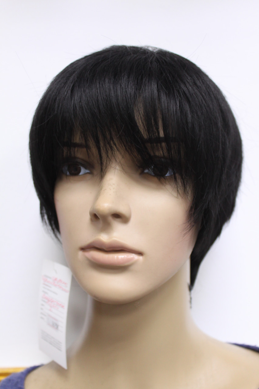 Перука штучний коротка стрижка натуральний чорний, фото 1