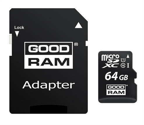 Картка пам'яті MicroSDXC 64 GB UHS-I Class 10 GoodRam + Adapter SD (M1AA-0640R12), фото 1
