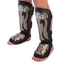 Захист для гомілки та стопи дитяча Муай Тай, ММА, Кікбоксинг PU TOP KING BO-0395 (чорний-сірий, M-L)