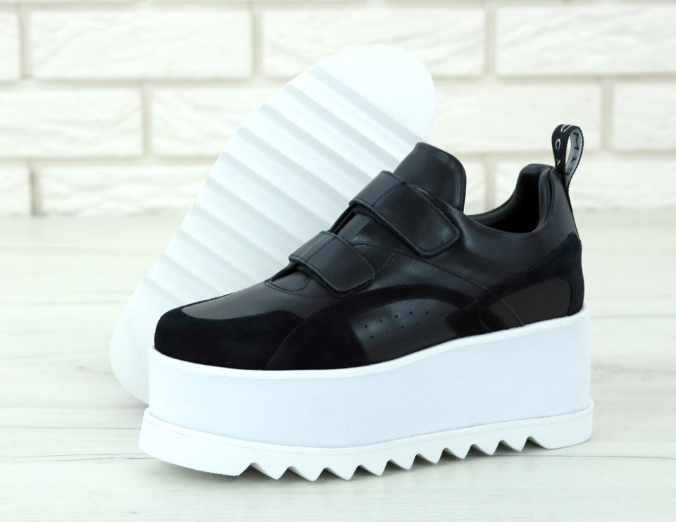 Жіночі кросівки Stella Mccartney Eclypse Platform, чорні шкіряні кросівки стелла маккартні екліпс