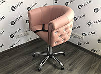 Детское парикмахерское кресло Obsession на пневматике крестовина хром, экокожа розовая со стразами (Velmi TM)