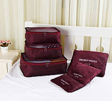 Набір Дорожніх Органайзерів Secret Pouch Бордові 6 штук