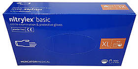Рукавички нітрилові неопудрені сині NITRYLEX BLUE, 100 шт (50пар), розмір XL