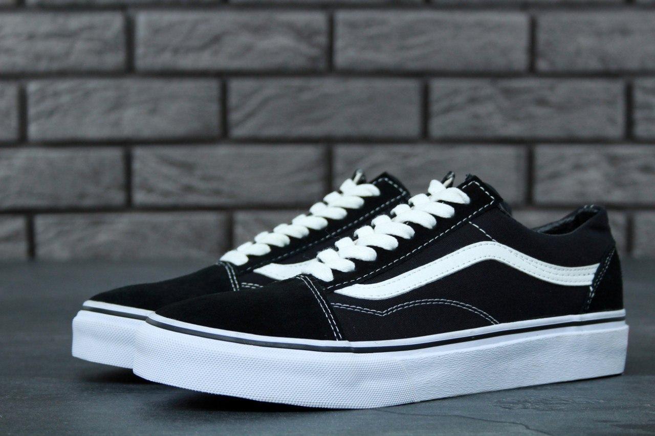 Чоловічі / жіночі кеди Vans Old Skool Black White, чорно-білі унісекс кеди ванс олд скул чорні кросівки, фото 1