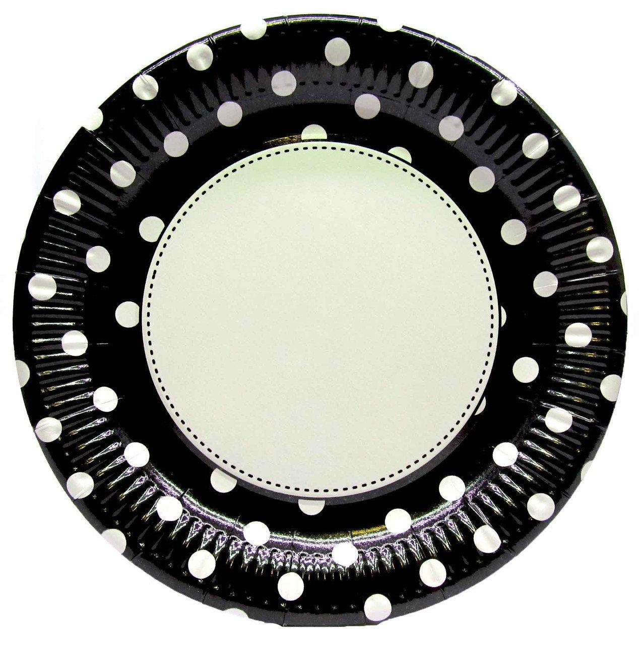 Тарілки паперові "Горох", чорні, великі, 10 шт, Набор тарелок "Горох", фото 1