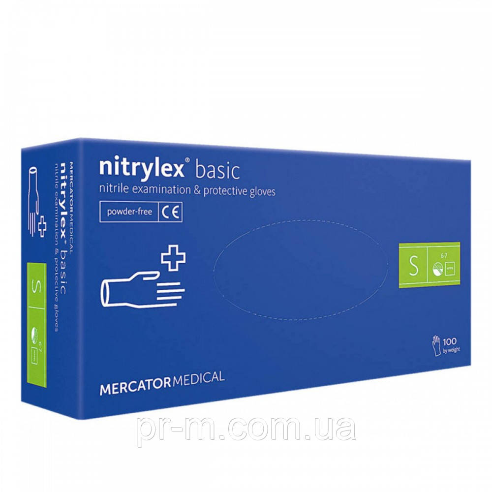 Перчатки нітрилові неопудринні сині NITRYLEX BLUE 100штт (50пар), розмір S