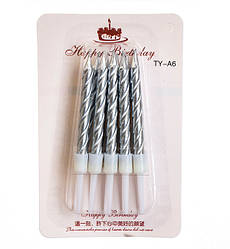 Свічки в торт "Класика", колір срібло металік, 10 шт