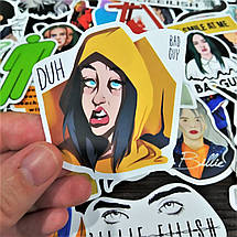 Набір вінілових наклейок стикерів Стикерпак Billie Eilish стикербомбінг на автотелефон ноутбук стіну 50 шт., фото 6