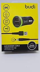 Автомобільний зарядний пристрій budi 2USB 2.4 A з кабелем