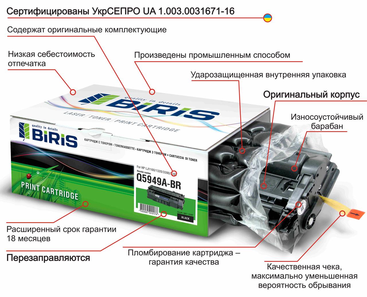 Картридж 051H для Canon LBP162dw MF264dw/MF267dw/MF269dw оригінальний Biris
