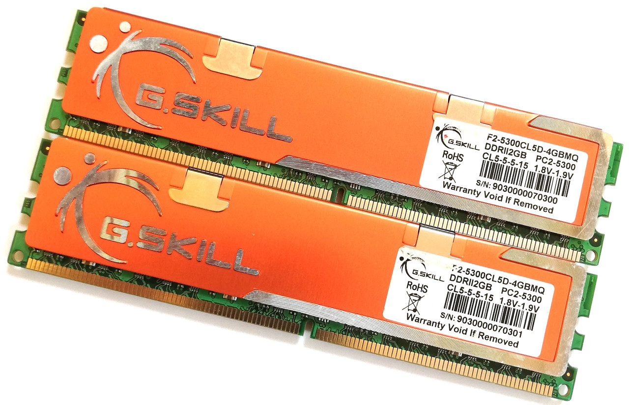 Пара игровой оперативной памяти G.Skill DDR2 4Gb (2Gb+2Gb) 667MHz PC2 5300U 2R8 CL5 (F2-5300CL5D-4GBMQ) Б/У