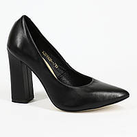 Женские черные элегантные кожаные туфли на каблуке