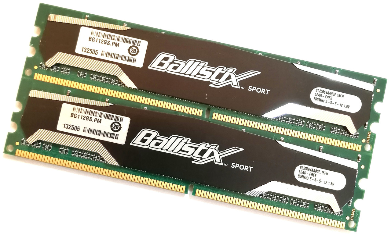 Пара оперативной памяти Crucial Ballistix Sport DDR2 4Gb (2Gb+2Gb) 800MHz 6400U CL5 (BL25664AA80E.16FH) Б/У