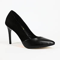 Кожаные женские элегантные туфли на шпильке черные