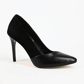 Шкіряні жіночі елегантні туфлі на шпильці чорні