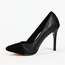 Жіночі елегантні шкіряні туфлі на шпильці чорні, фото 5