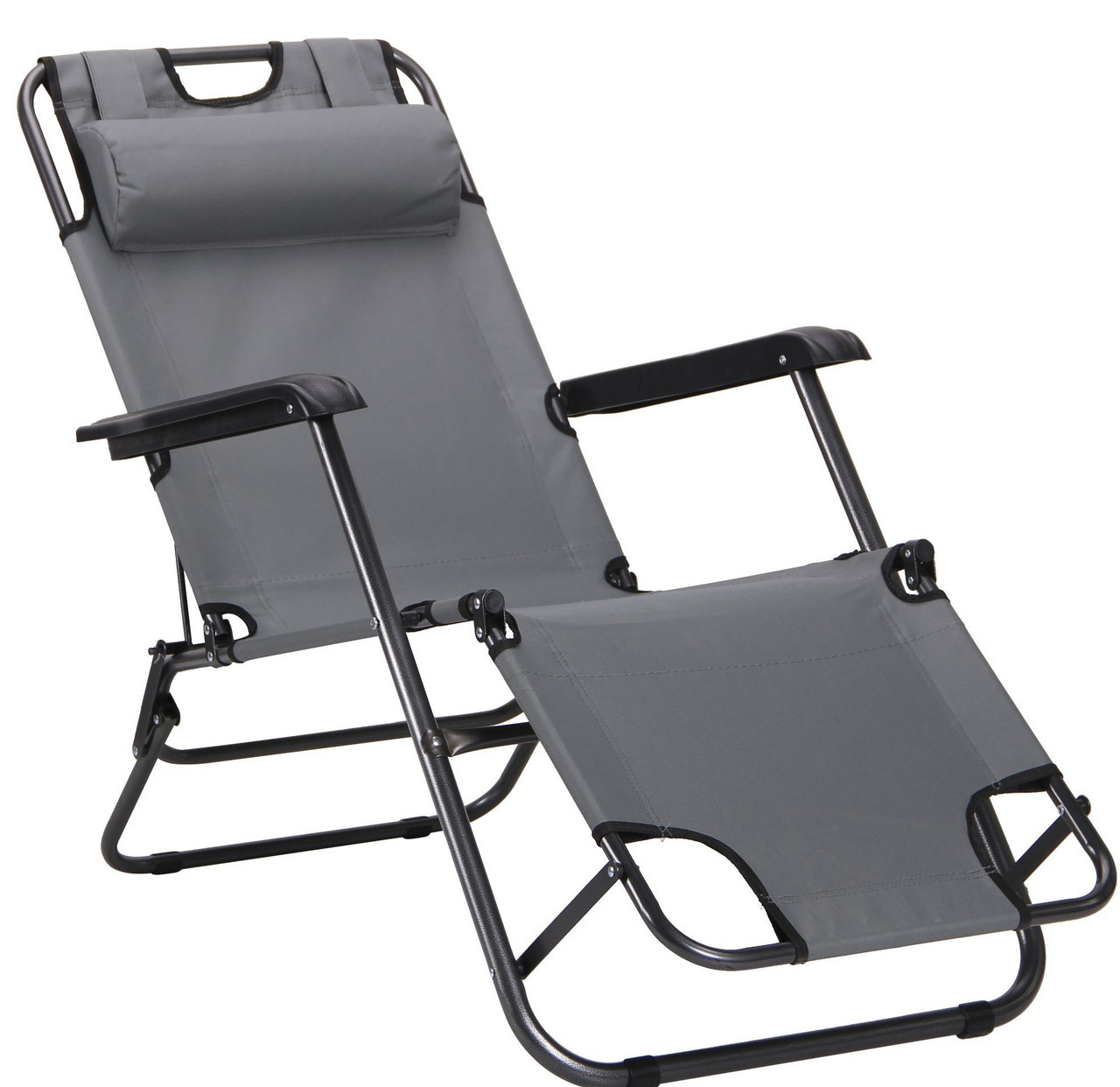 Розкладне крісло шезлонг із підлокітниками Круїз чорний/сірий, для пікніка, природи, відпочинку, дачі TM AMF