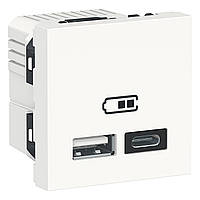 Розетка 2-ная USB розетка A+C Белый Unica New Schneider Electric NU301818