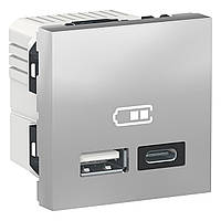 Розетка 2-ная USB розетка A+C Алюминий Unica New Schneider Electric NU301830