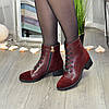 Черевики бордові жіночі шкіряні на підборах, декоровані замшевими вставками, фото 2